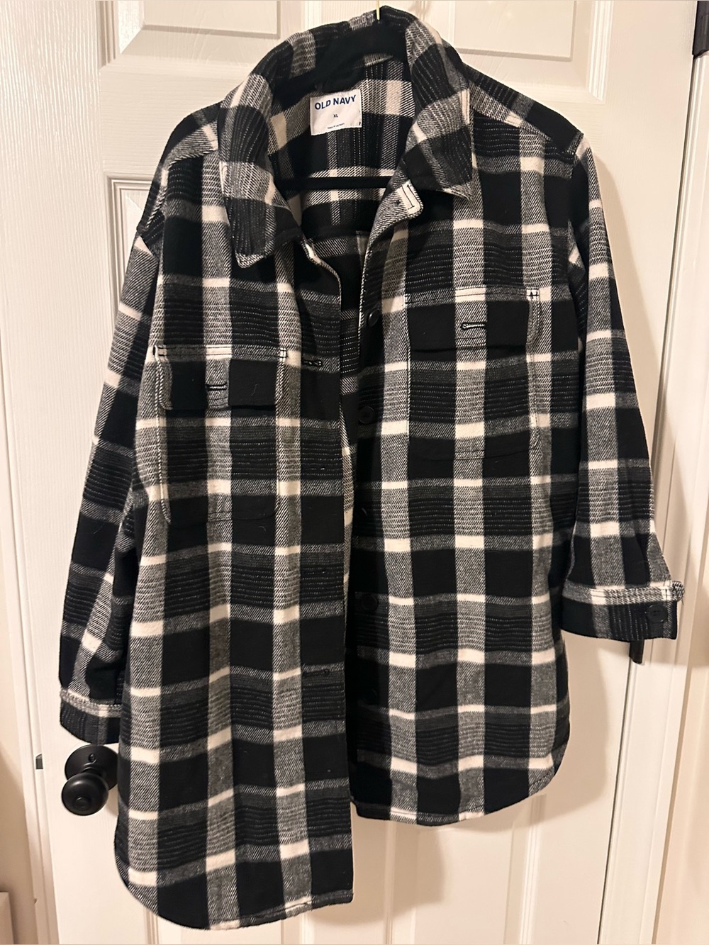 Old Navy Black and White Plaid Utility Shacket
